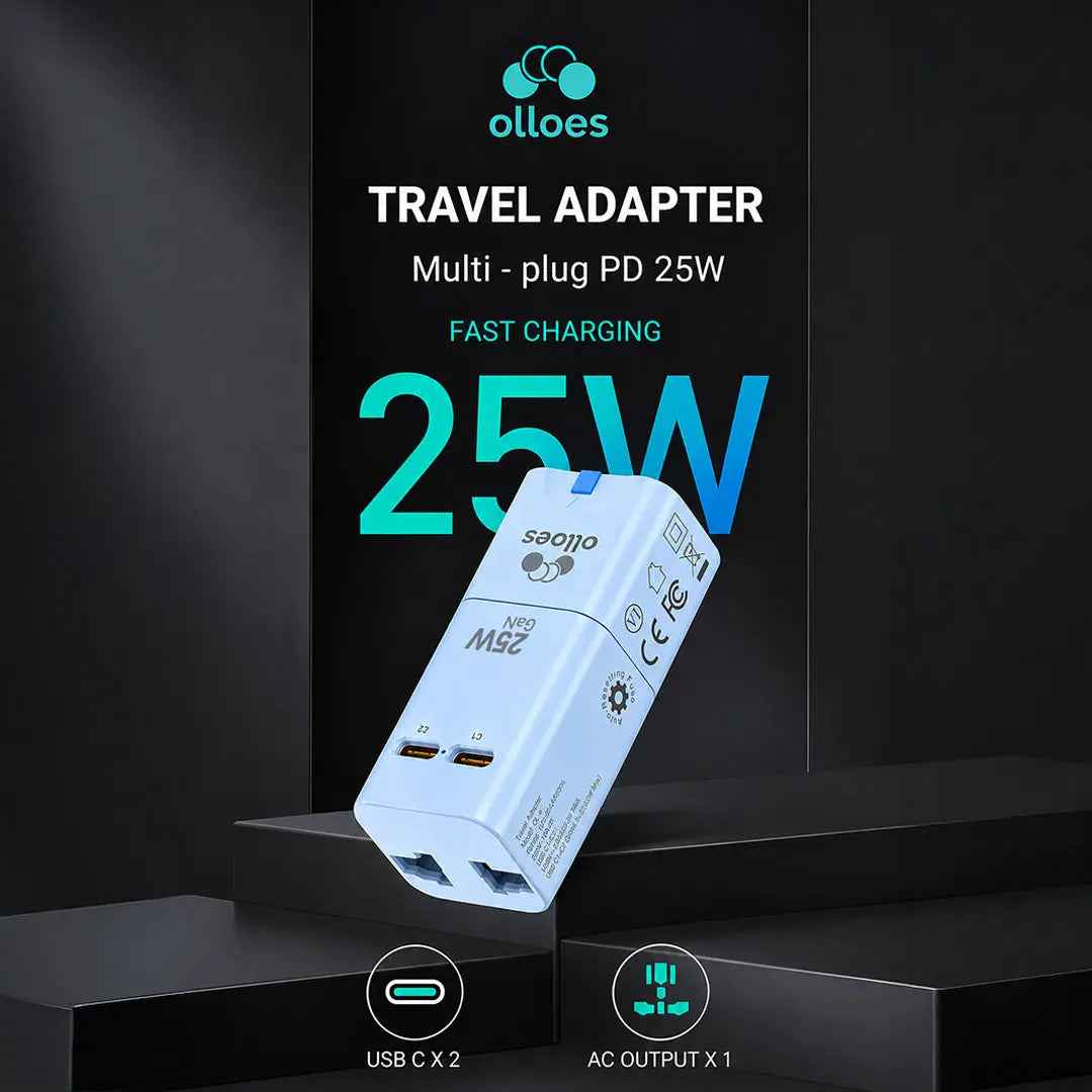 OLLOES GaN 25W Universal Travel Adapter Super Compact (2 x USB-C)