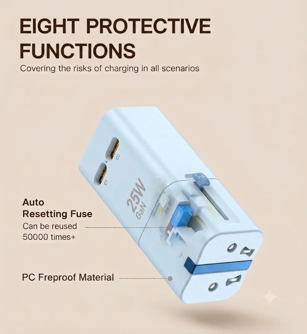 OLLOES GaN 25W Universal Travel Adapter Super Compact (2 x USB-C)